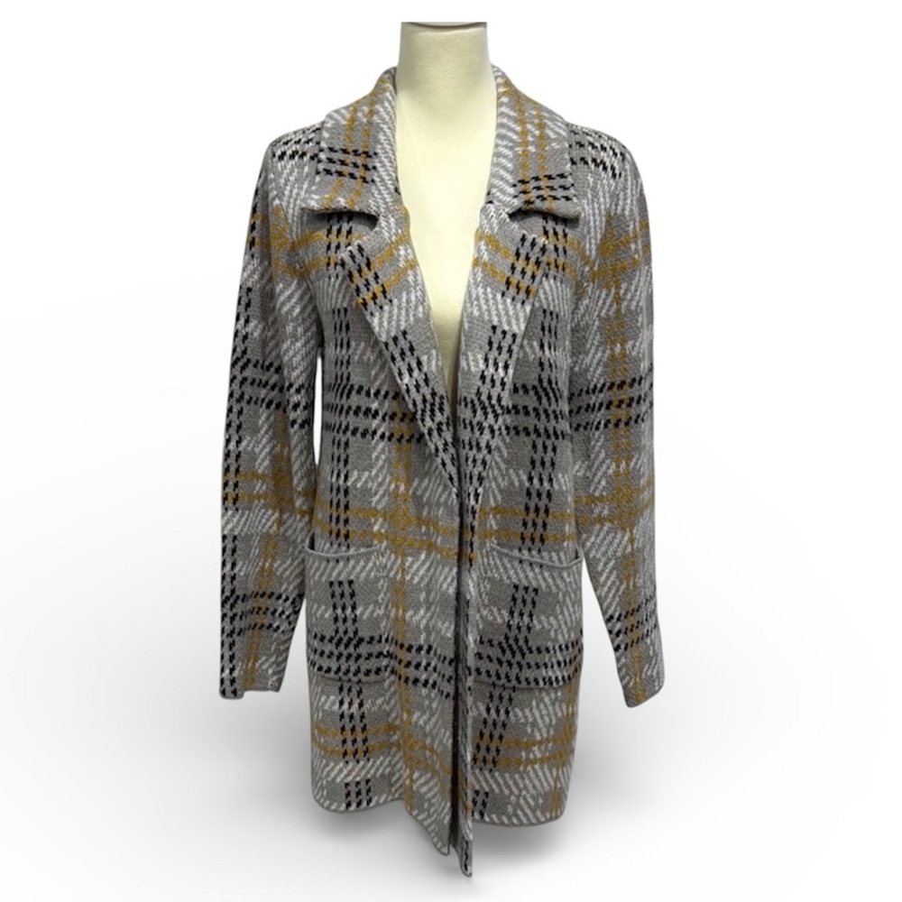 Love Ever After Women's Sweater in Gray and Yellow Plaid - XL
